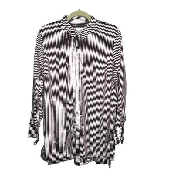 J. Jill Women’s Stripe Tunic Button Front Shirt L/S Brown White Large Tall - Picture 1 of 4